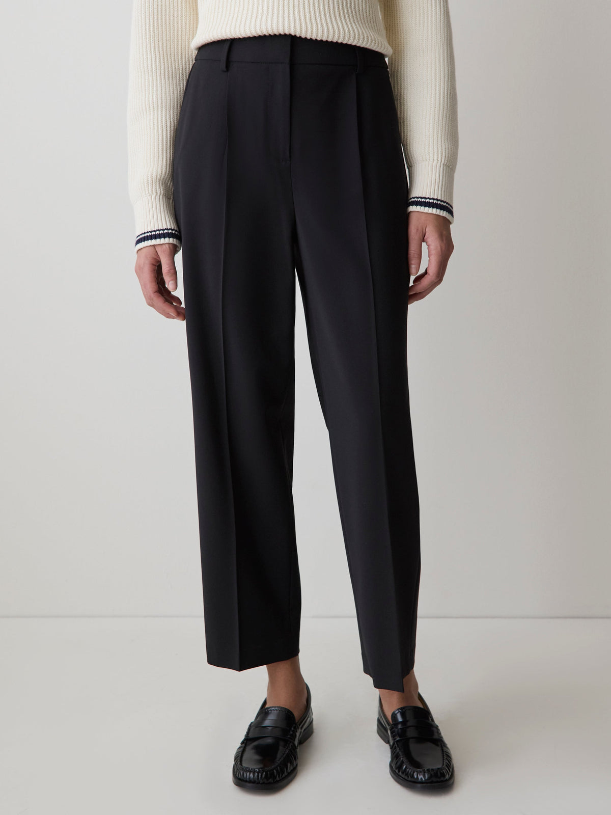 RW&CO Black High-Rise Tapered-Leg Wool-Blend Pant