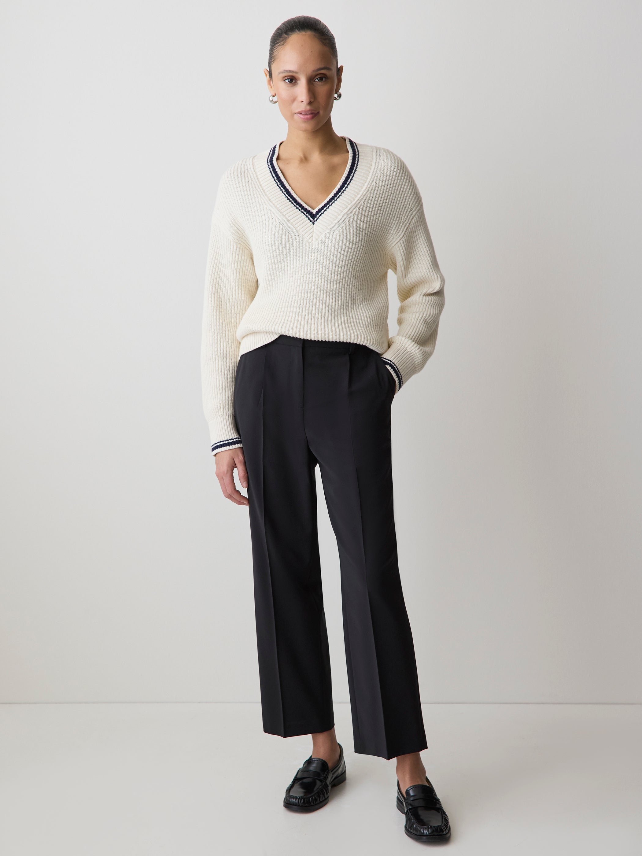 RW&CO Black High-Rise Tapered-Leg Wool-Blend Pant