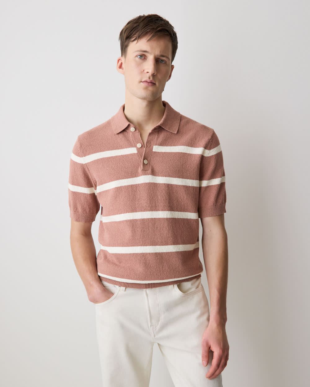 RW&CO Short-Sleeve Bouclé Polo Sweater