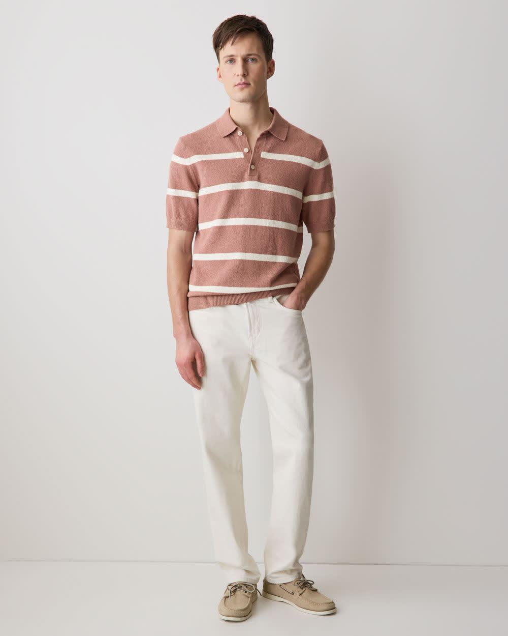 RW&CO Short-Sleeve Bouclé Polo Sweater