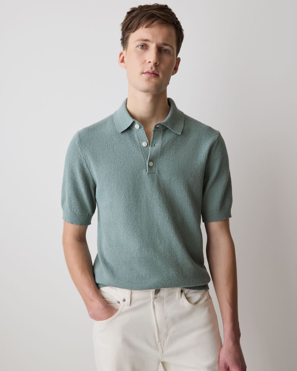 RW&CO Short-Sleeve Bouclé Polo Sweater