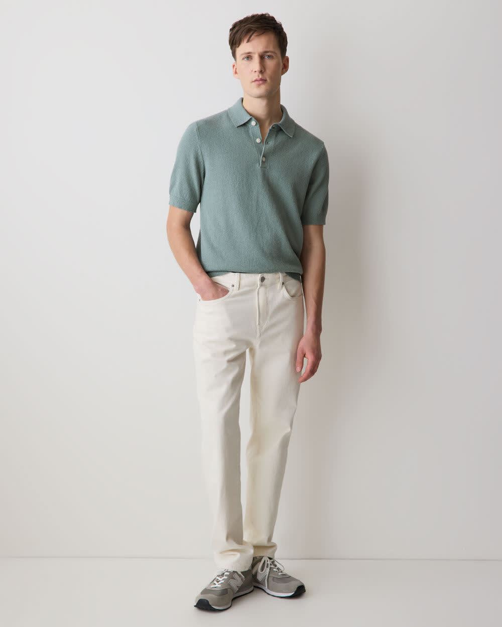 RW&CO Short-Sleeve Bouclé Polo Sweater