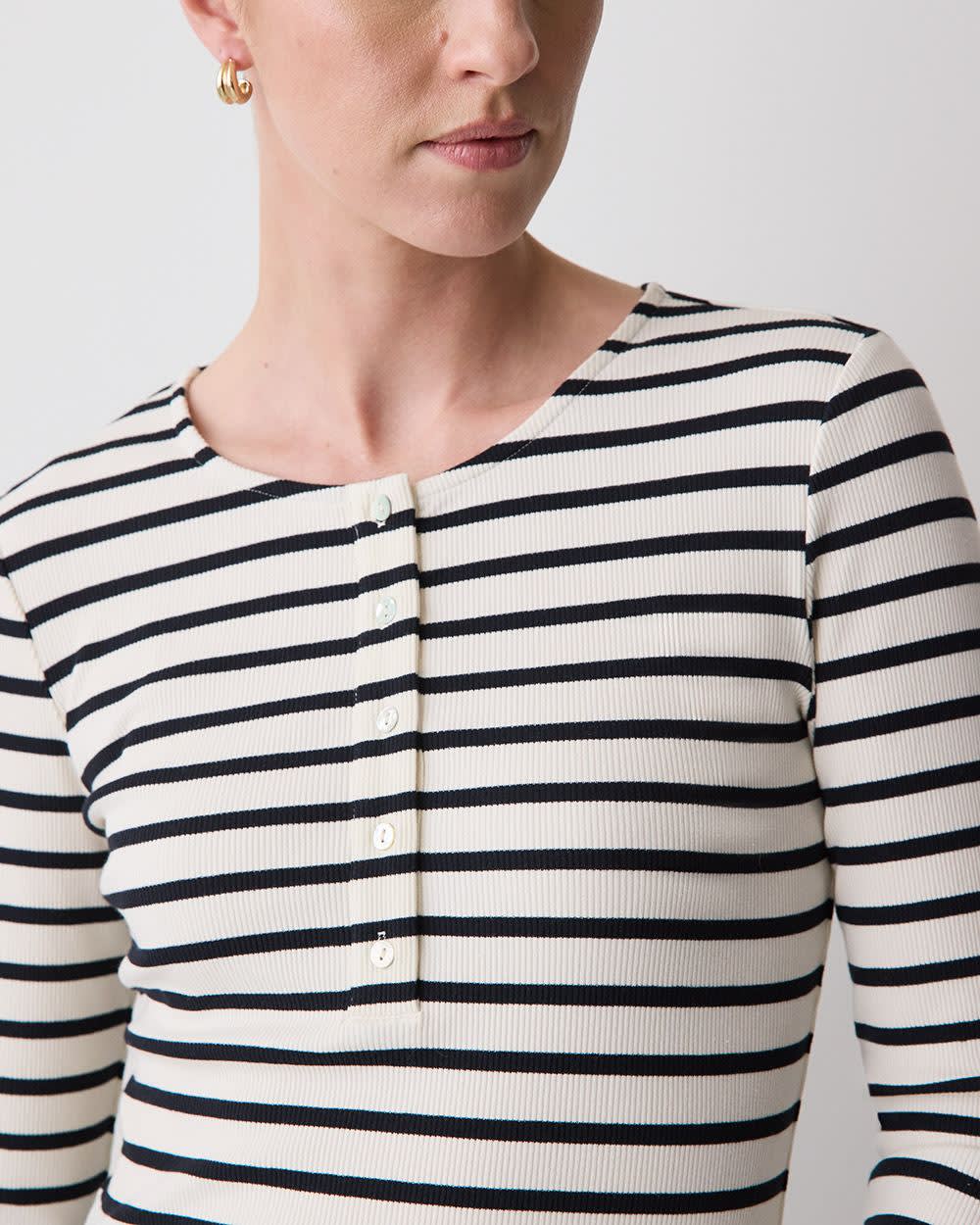 RW&CO Long-Sleeve Henley Ribbed Top