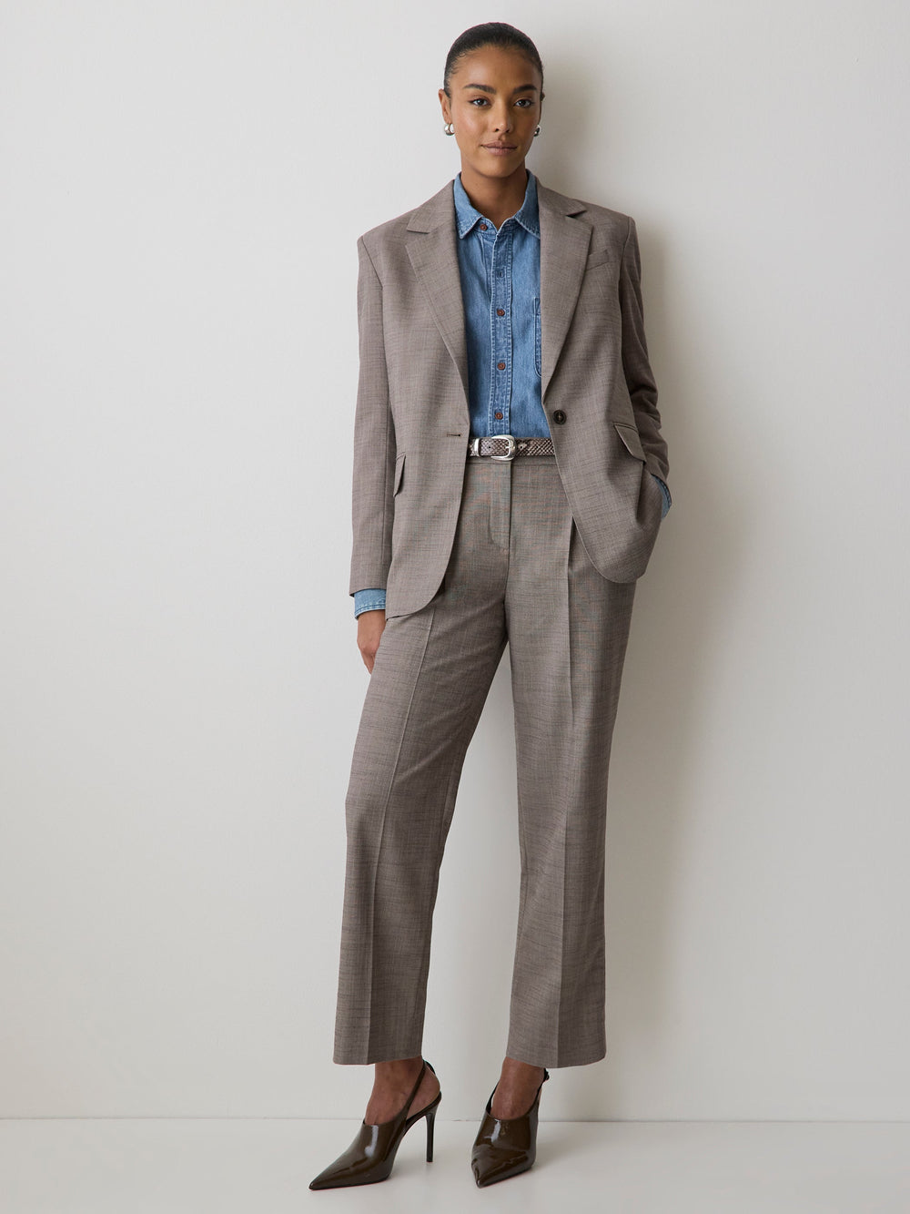 RW&CO Taupe Oversized One-Button Blazer