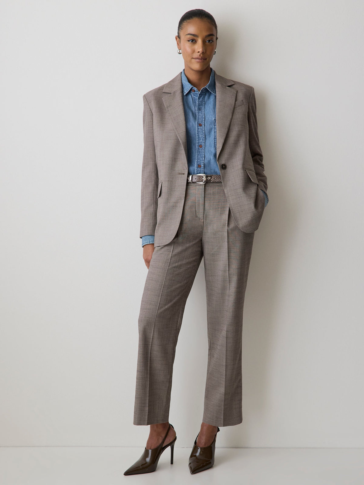 RW&CO Taupe Oversized One-Button Blazer