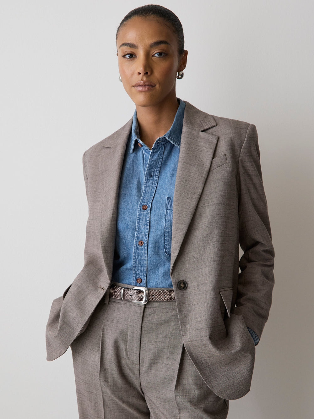 RW&CO Taupe Oversized One-Button Blazer