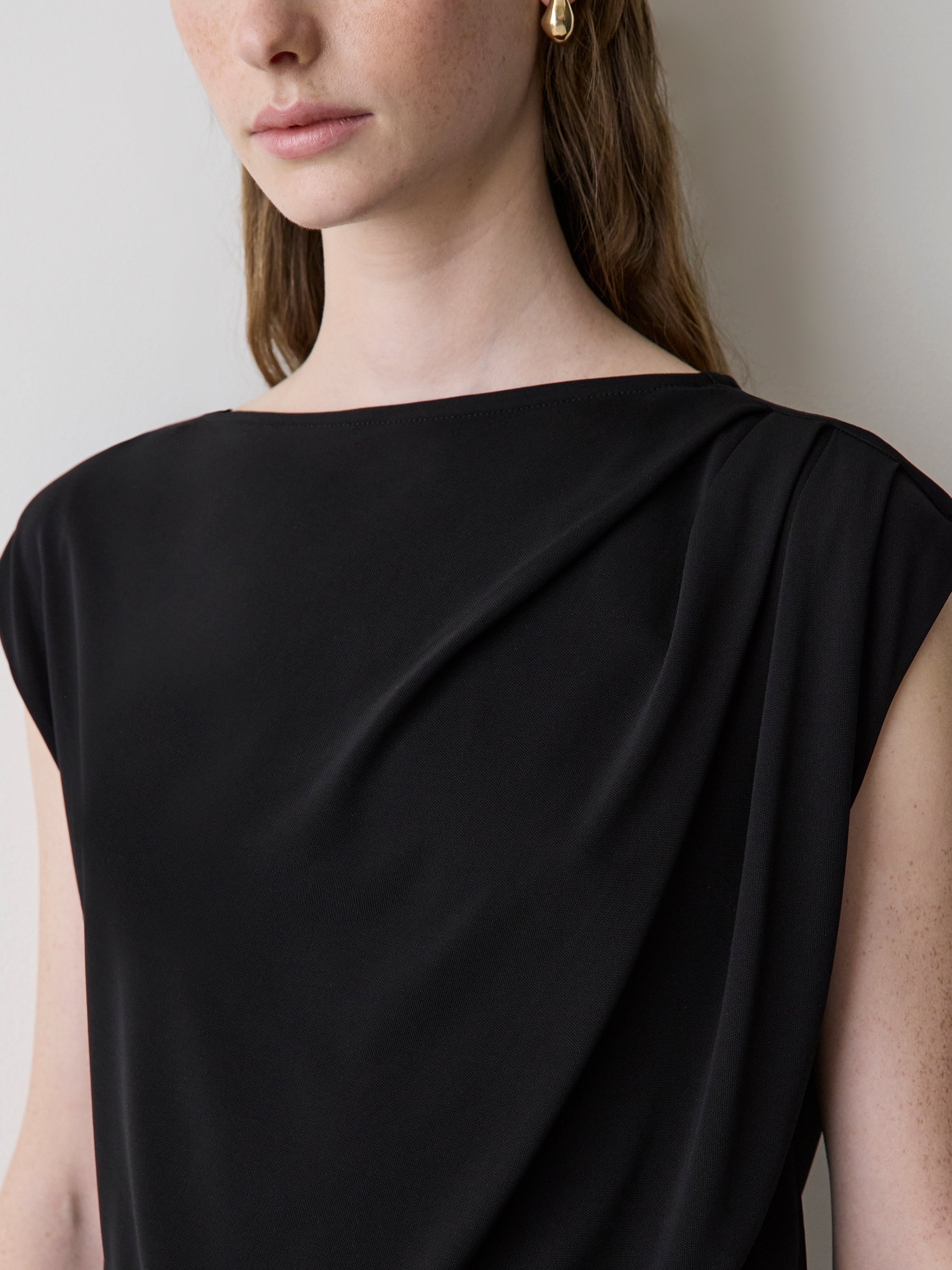 RW&CO Extended-Sleeve Boat-Neck Top with Pleated Details