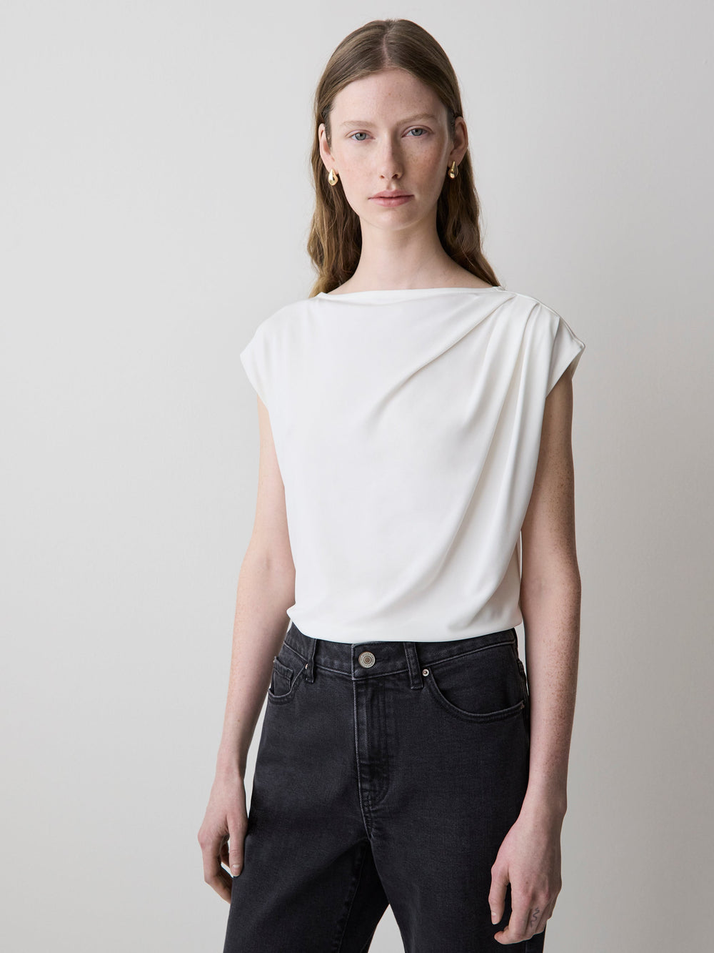 RW&CO Extended-Sleeve Boat-Neck Top with Pleated Details