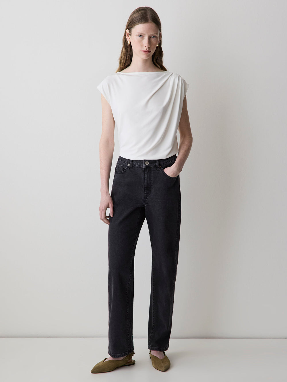 RW&CO Extended-Sleeve Boat-Neck Top with Pleated Details