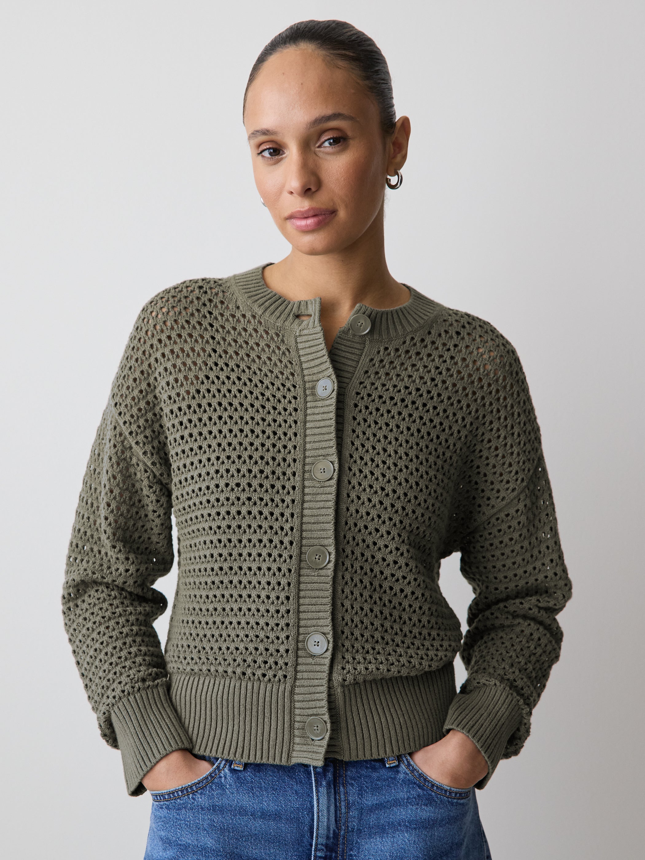 RW&CO Long-Sleeve Open-Stitch Cardigan