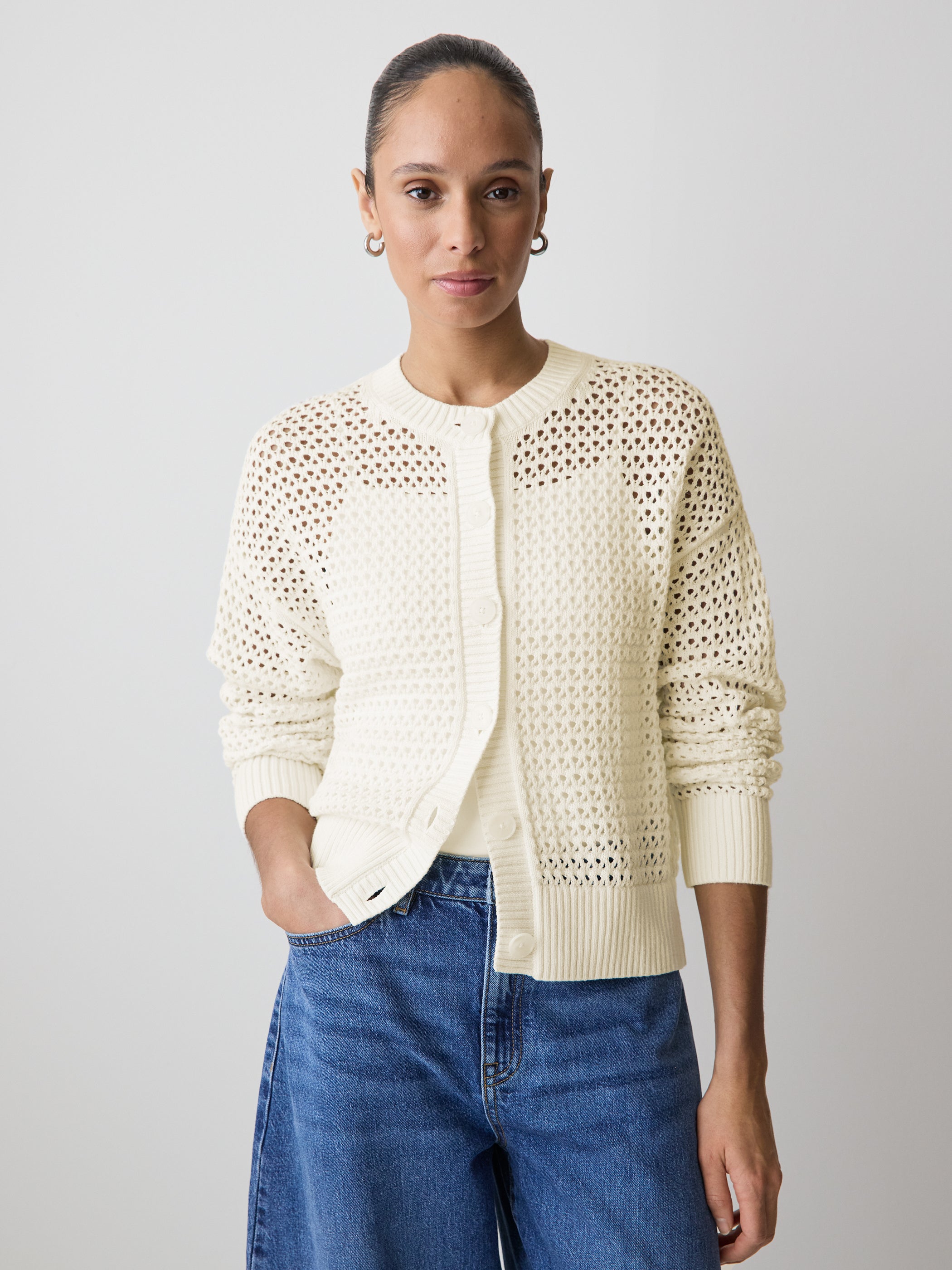 RW&CO Long-Sleeve Open-Stitch Cardigan