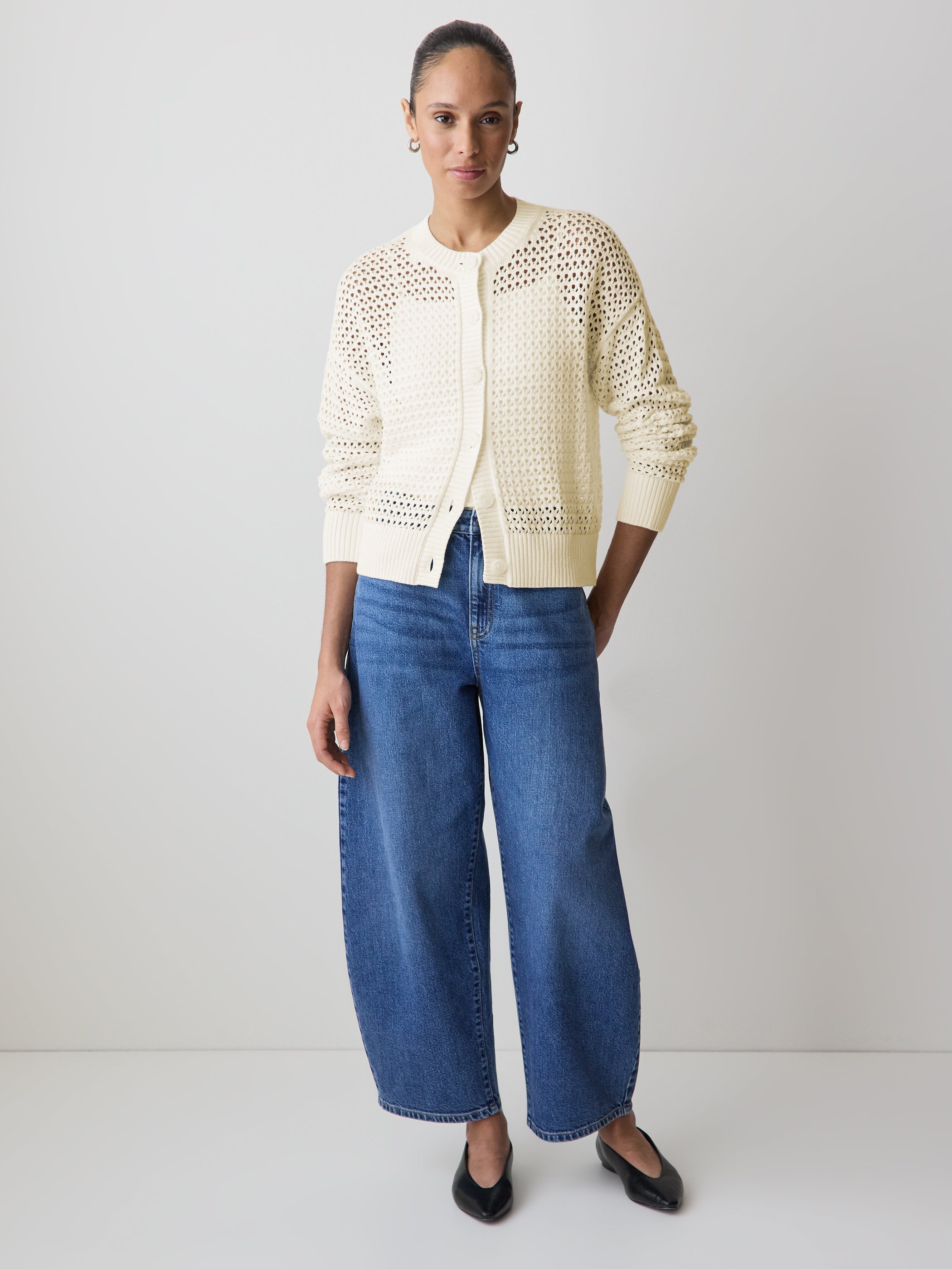 RW&CO Long-Sleeve Open-Stitch Cardigan
