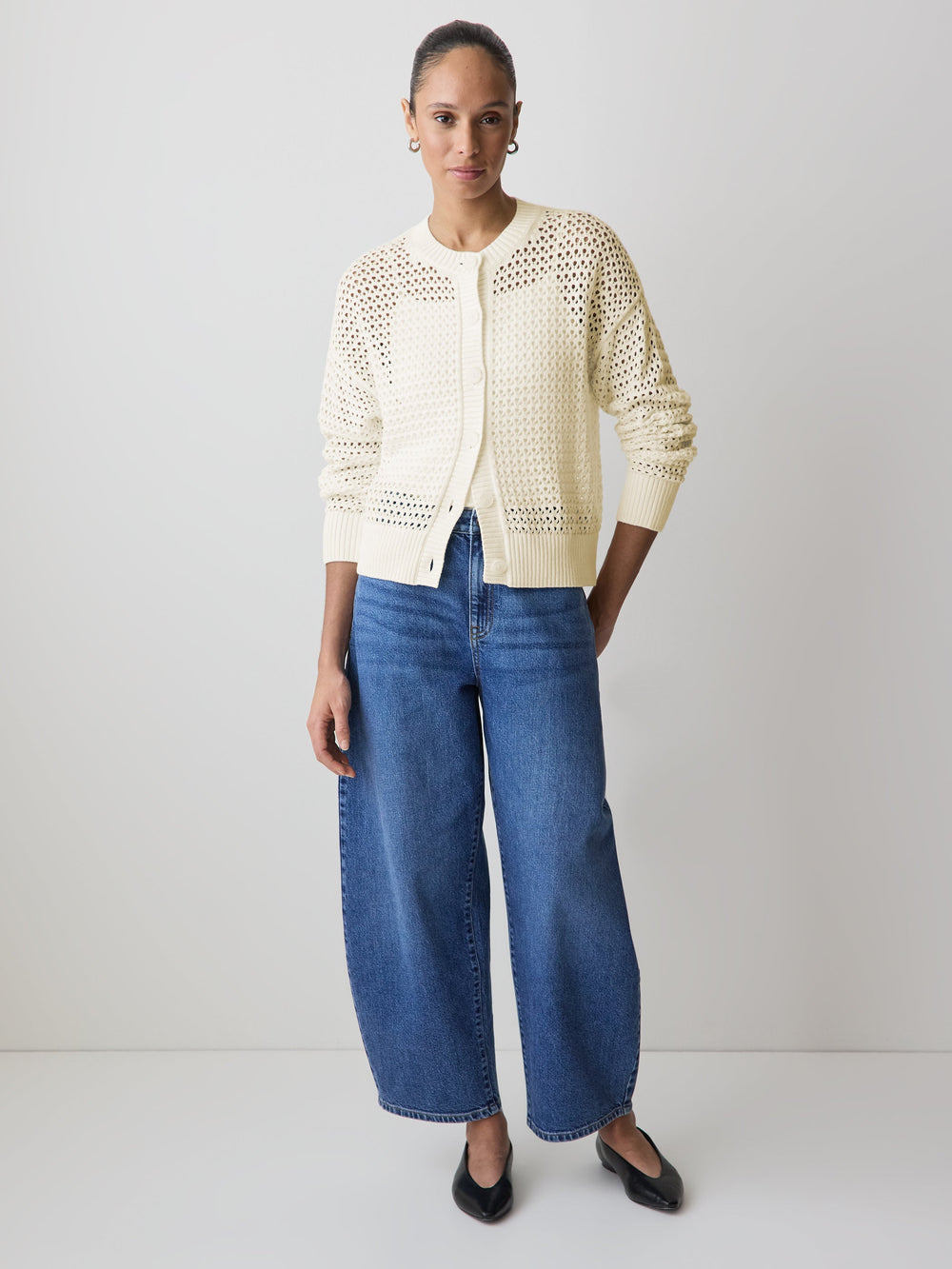 RW&CO Long-Sleeve Open-Stitch Cardigan