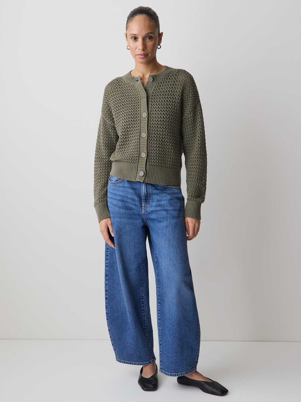 RW&CO Long-Sleeve Open-Stitch Cardigan