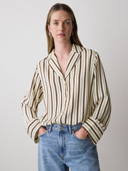 RW&CO Long-Sleeve Twill Blouse with Notch Collar