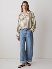 RW&CO Long-Sleeve Twill Blouse with Notch Collar