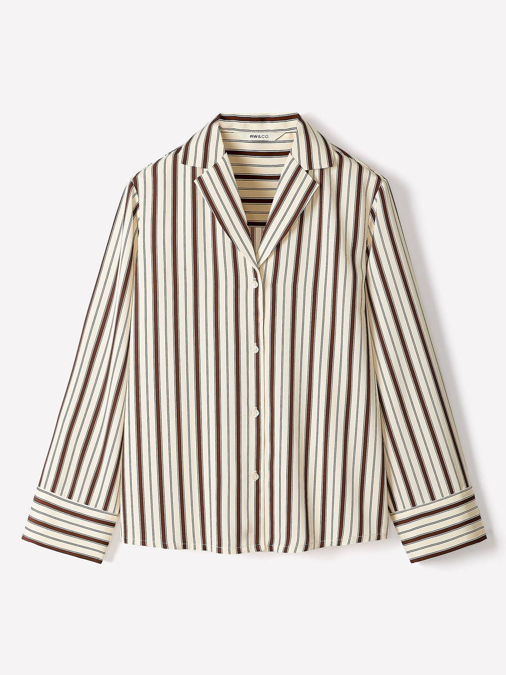 RW&CO Long-Sleeve Twill Blouse with Notch Collar