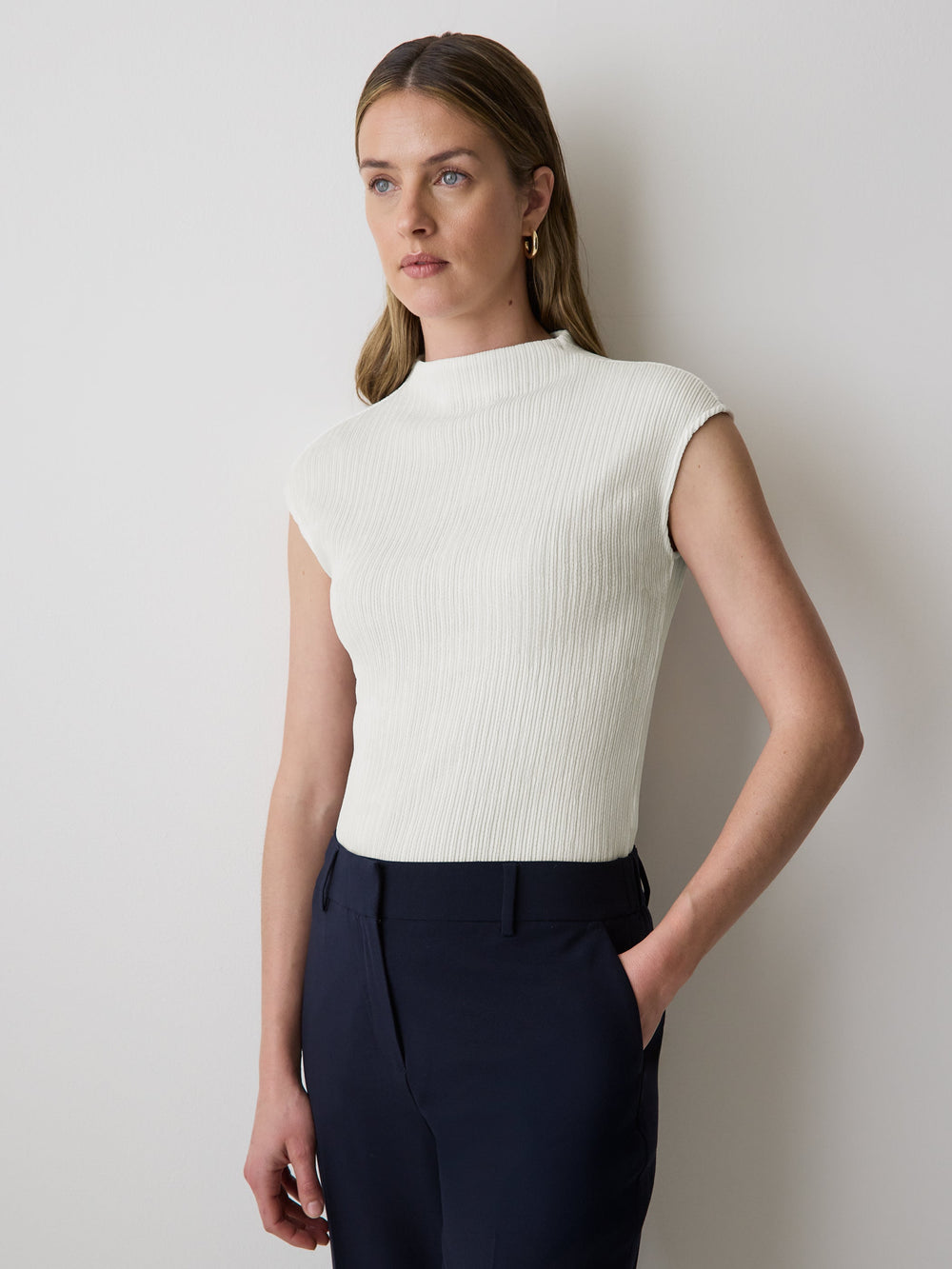 RW&CO Sleeveless Funnel-Neck Textured Top