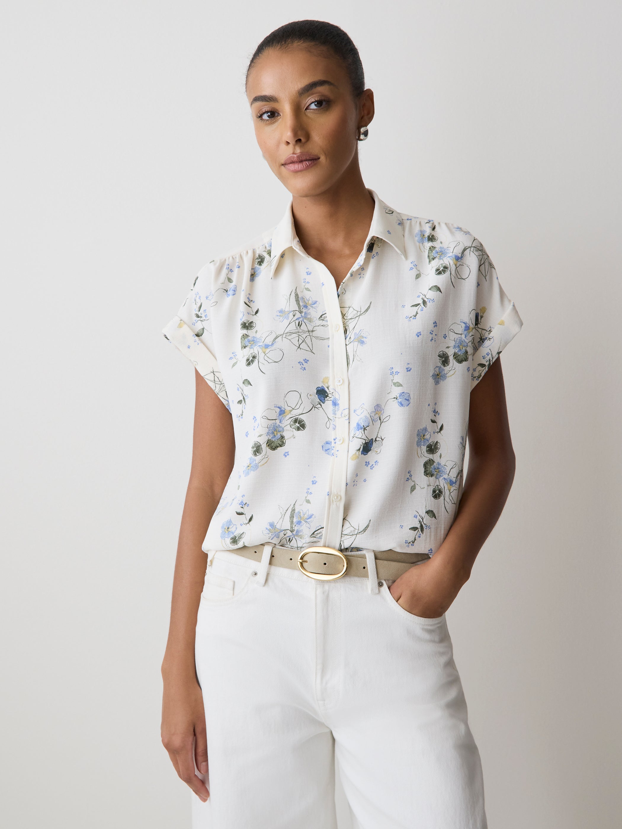 RW&CO Short-Sleeve Buttoned-Down Blouse