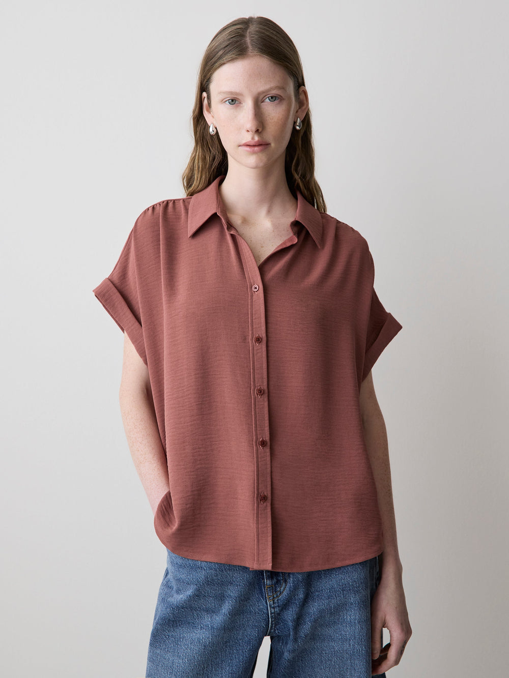 RW&CO Short-Sleeve Buttoned-Down Blouse