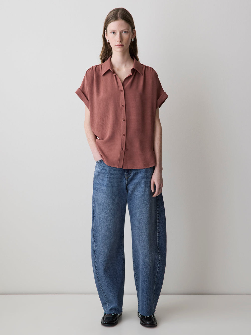 RW&CO Short-Sleeve Buttoned-Down Blouse