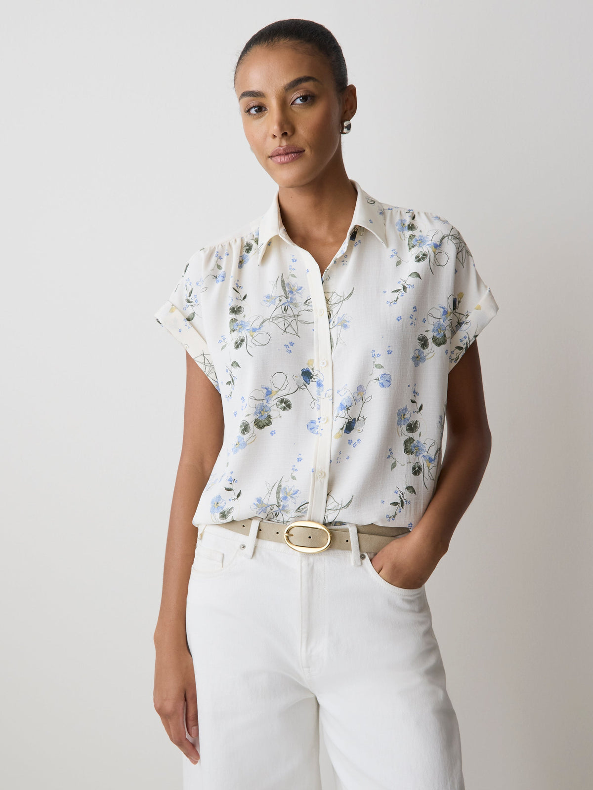 RW&CO Short-Sleeve Buttoned-Down Blouse