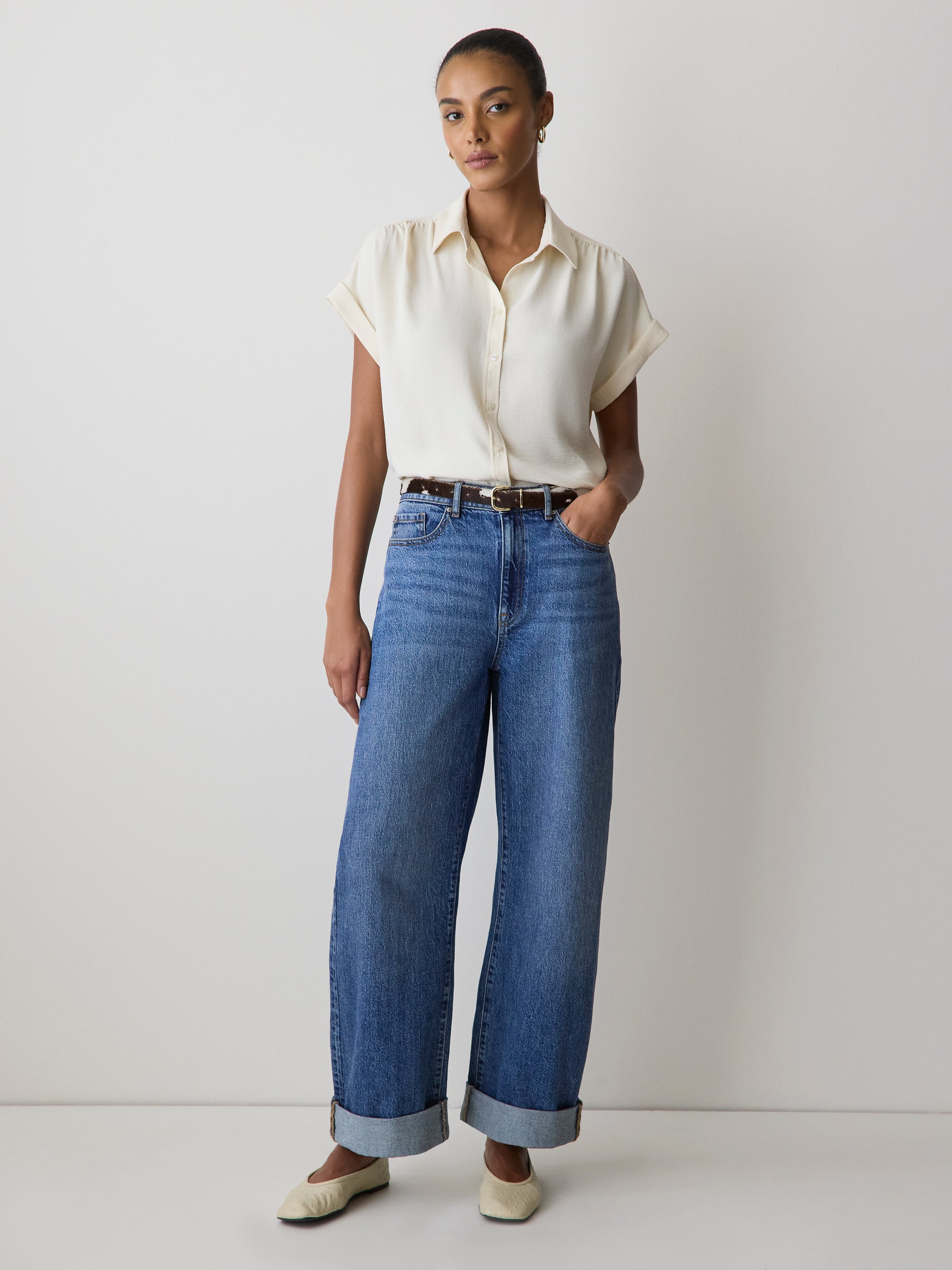 RW&CO Short-Sleeve Buttoned-Down Blouse