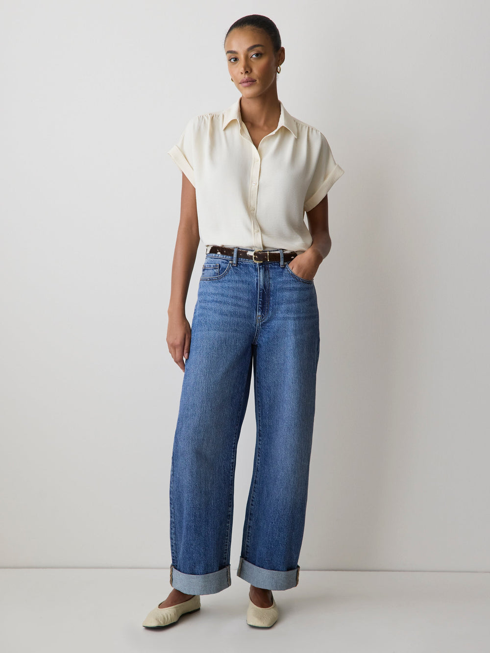 RW&CO Short-Sleeve Buttoned-Down Blouse