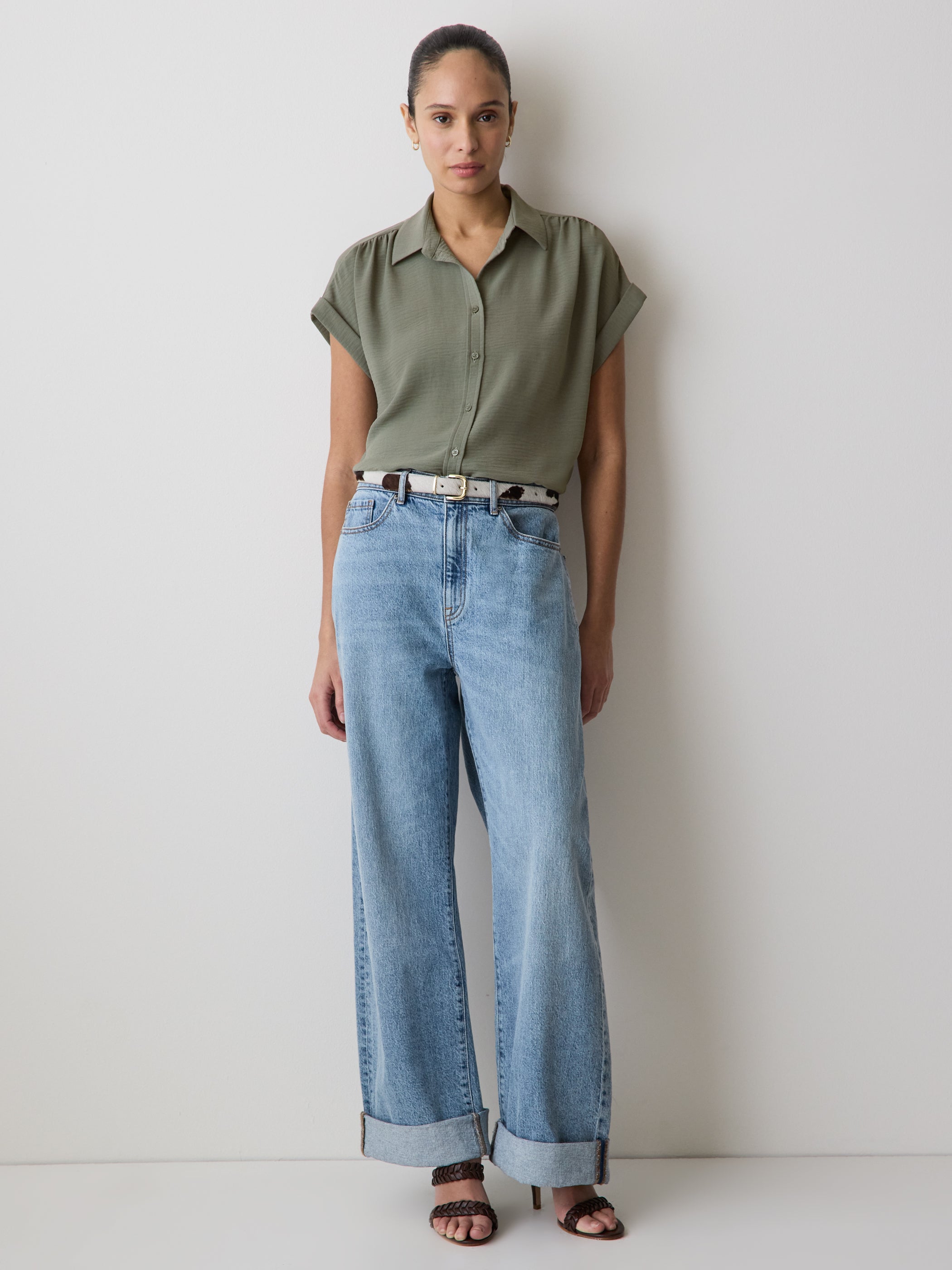 RW&CO Short-Sleeve Buttoned-Down Blouse