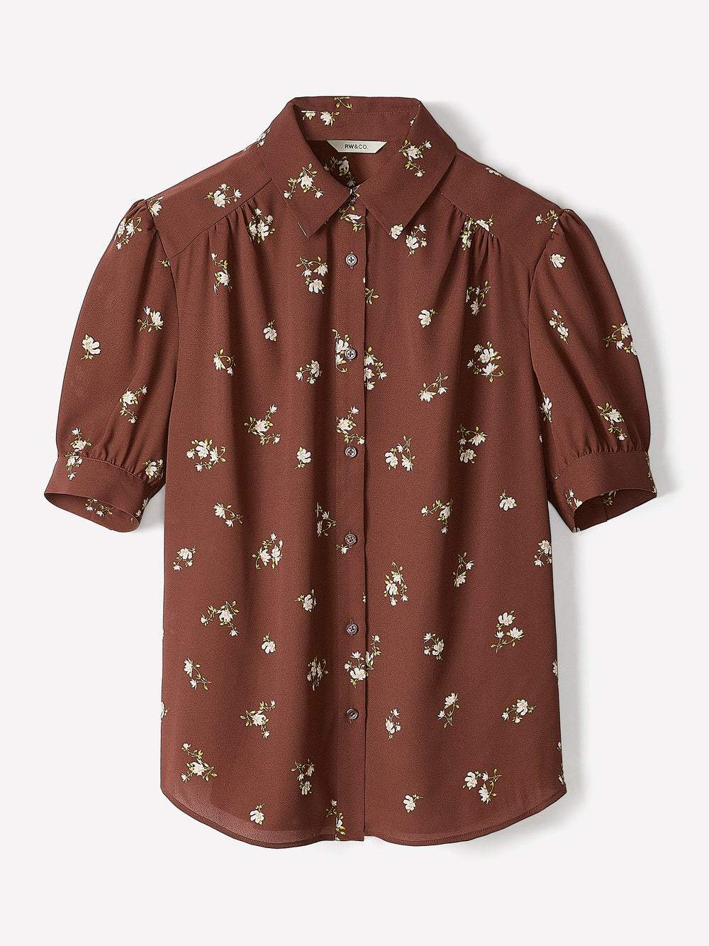 RW&CO Silky Crepe Short-Sleeve Buttoned-Down Blouse