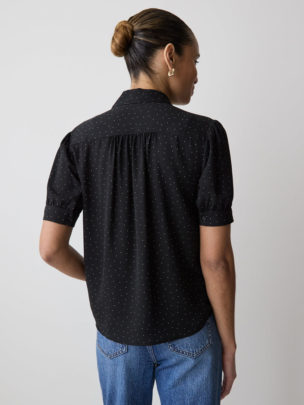 RW&CO Silky Crepe Short-Sleeve Buttoned-Down Blouse