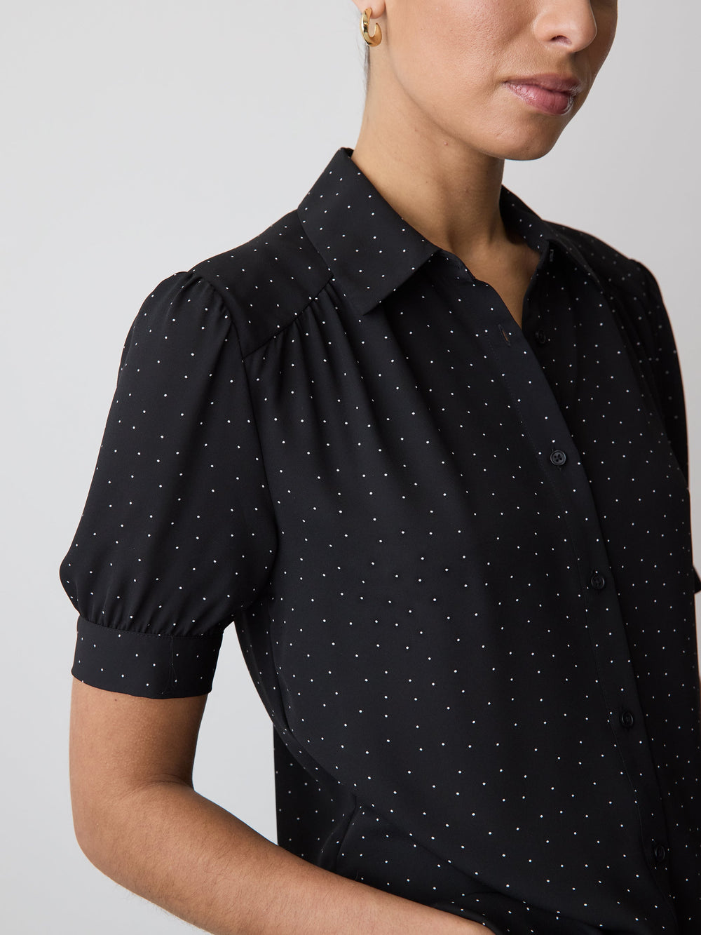 RW&CO Silky Crepe Short-Sleeve Buttoned-Down Blouse