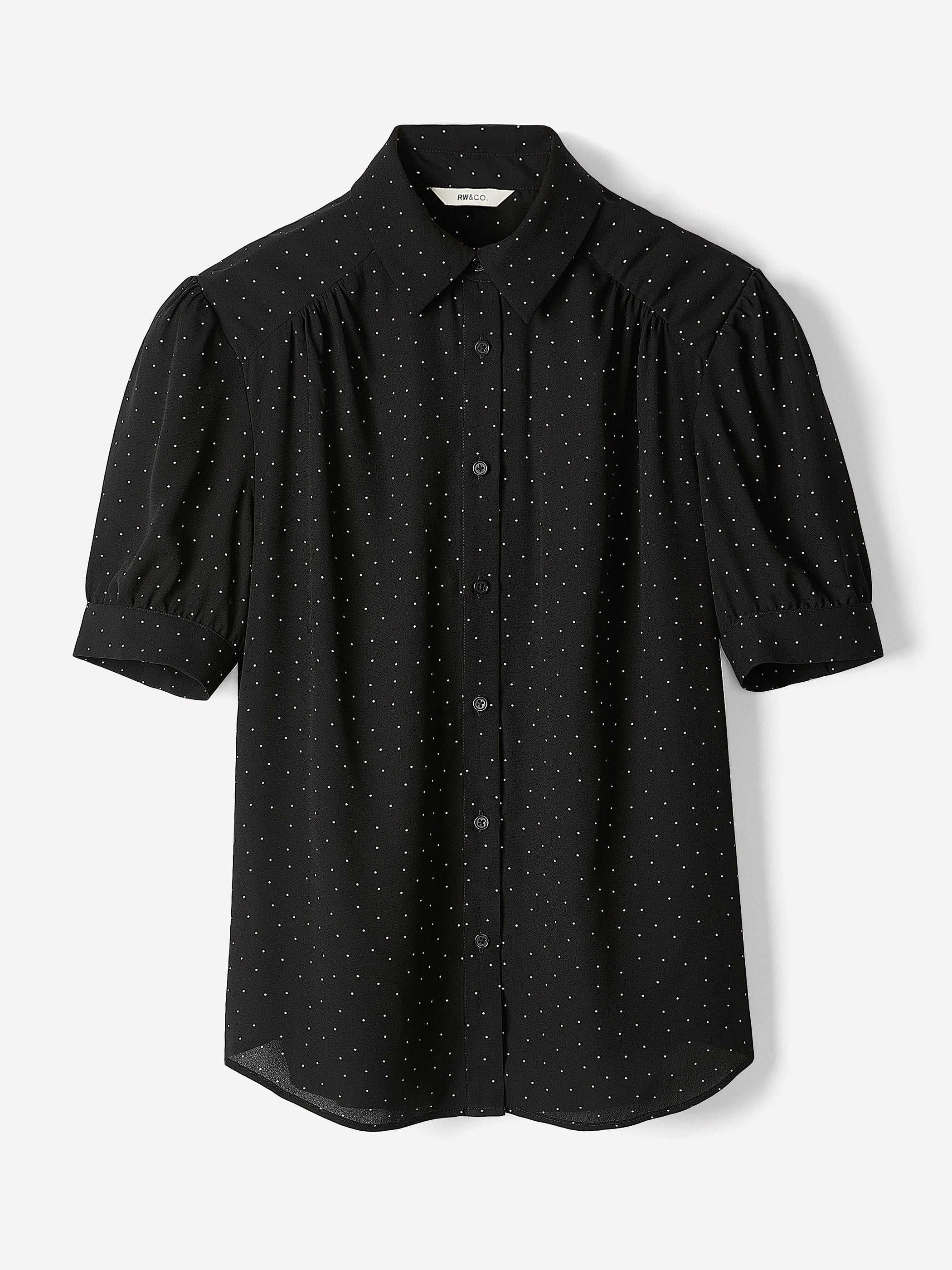 RW&CO Silky Crepe Short-Sleeve Buttoned-Down Blouse