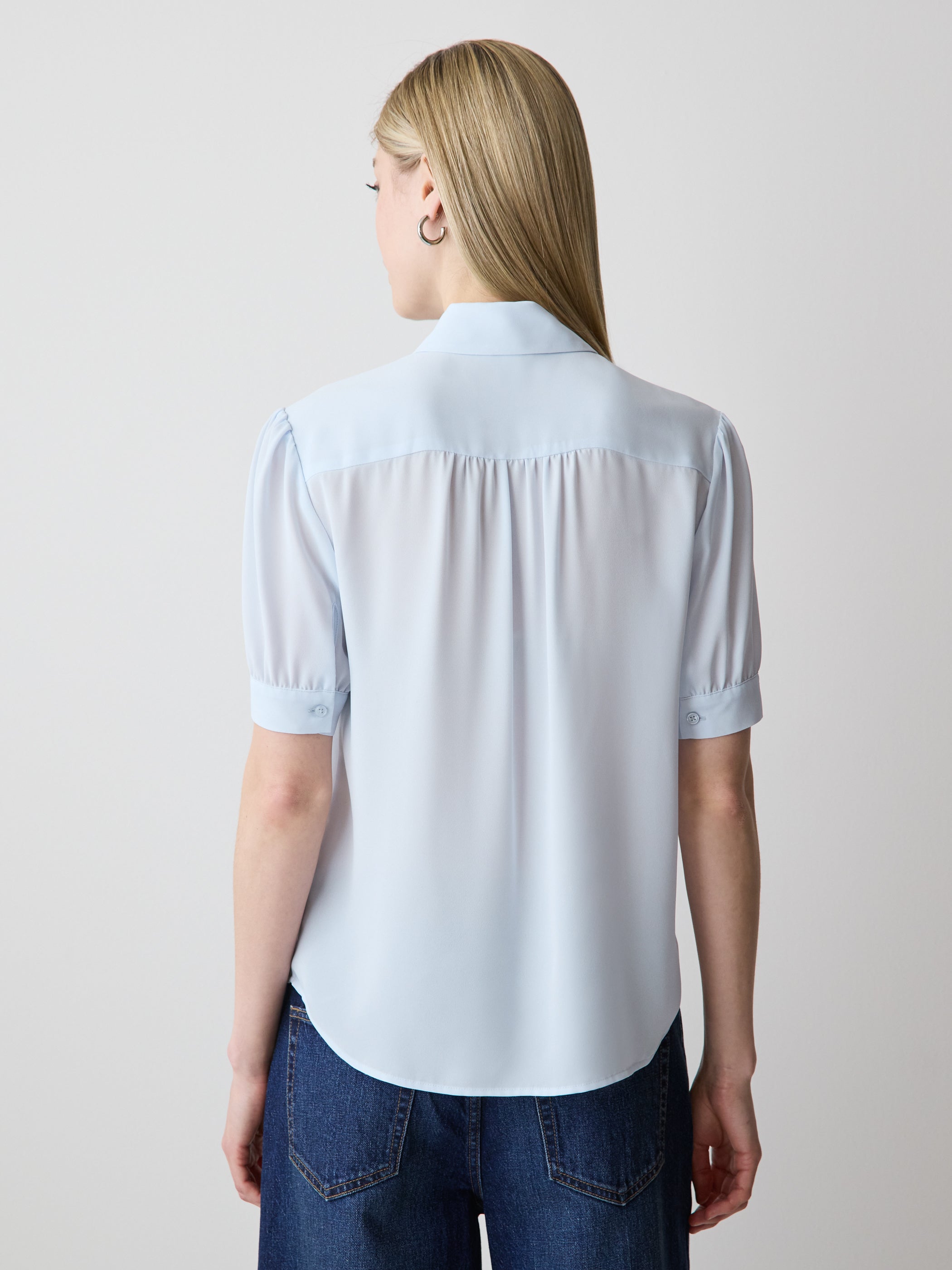 RW&CO Silky Crepe Short-Sleeve Buttoned-Down Blouse