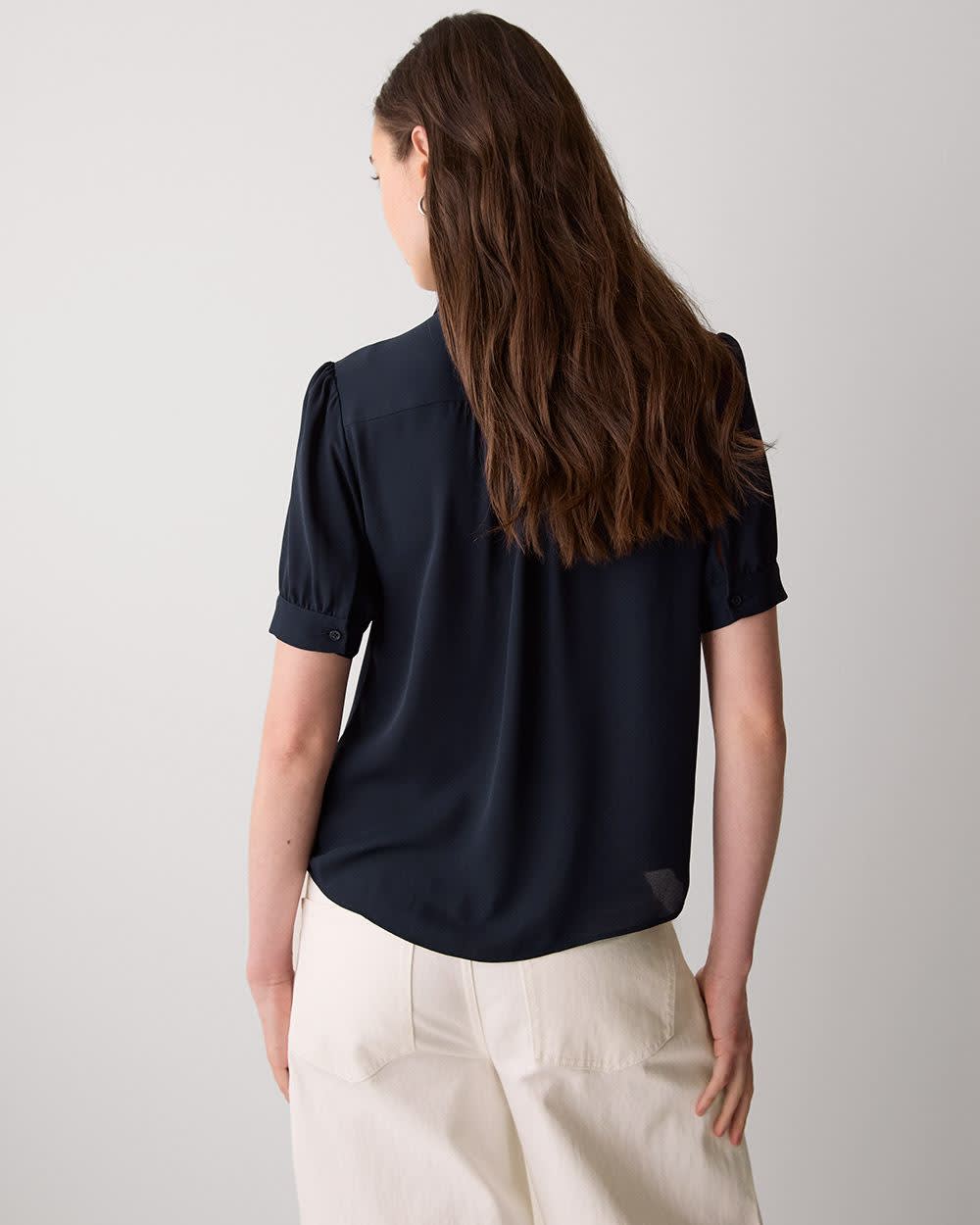 RW&CO Silky Crepe Short-Sleeve Buttoned-Down Blouse
