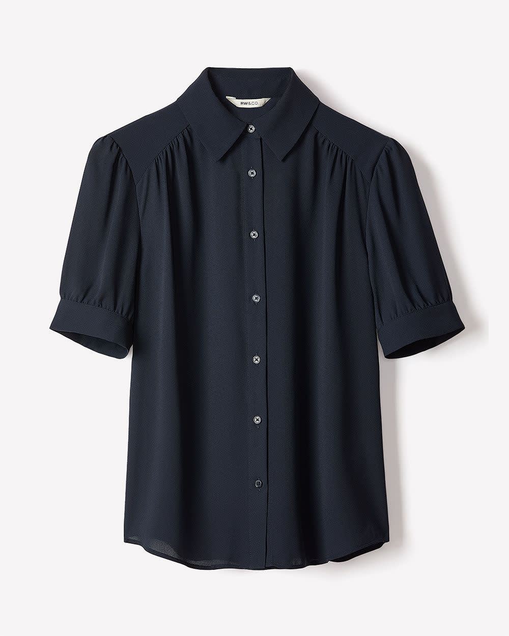 RW&CO Silky Crepe Short-Sleeve Buttoned-Down Blouse