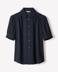 RW&CO Silky Crepe Short-Sleeve Buttoned-Down Blouse