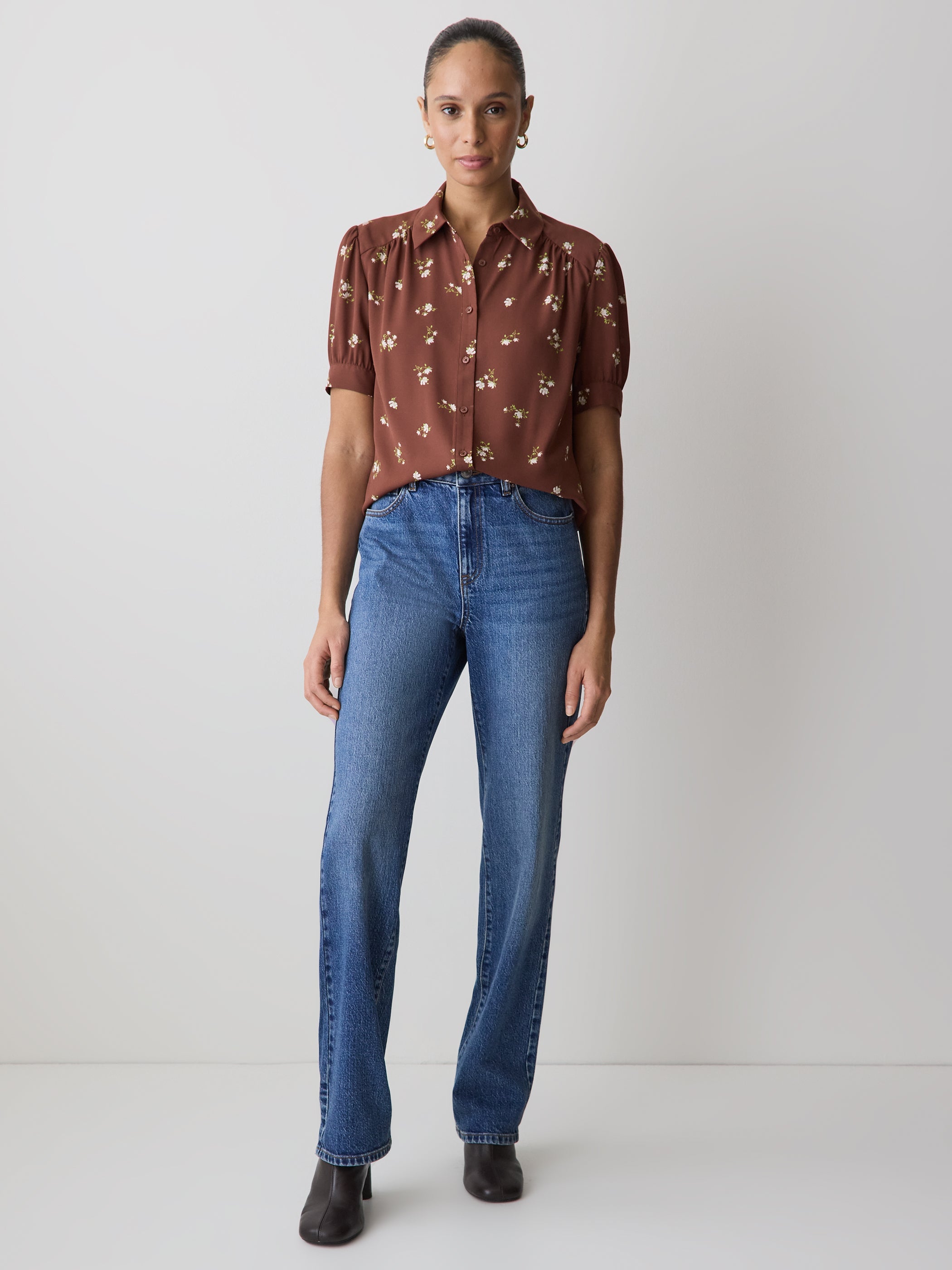 RW&CO Silky Crepe Short-Sleeve Buttoned-Down Blouse