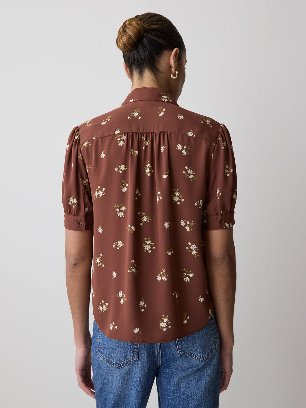 RW&CO Silky Crepe Short-Sleeve Buttoned-Down Blouse