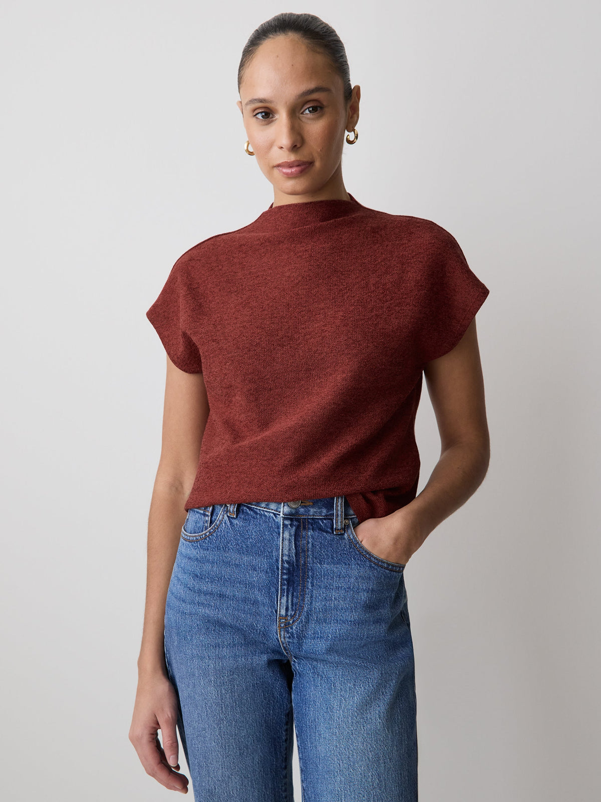 RW&CO Extended-Sleeve Mock-Neck Textured Top