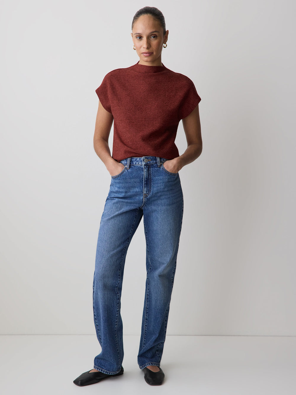 RW&CO Extended-Sleeve Mock-Neck Textured Top