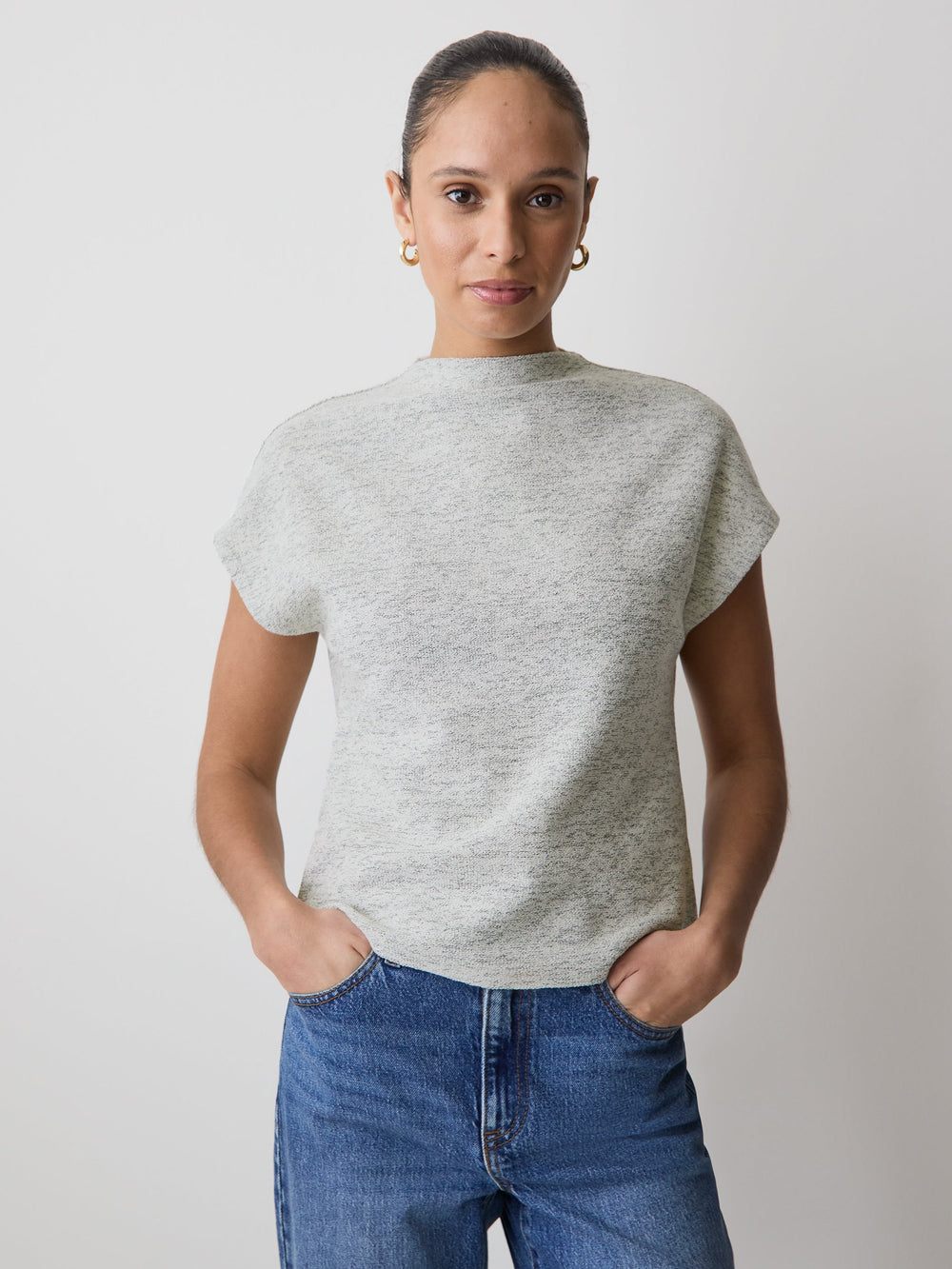 RW&CO Extended-Sleeve Mock-Neck Textured Top