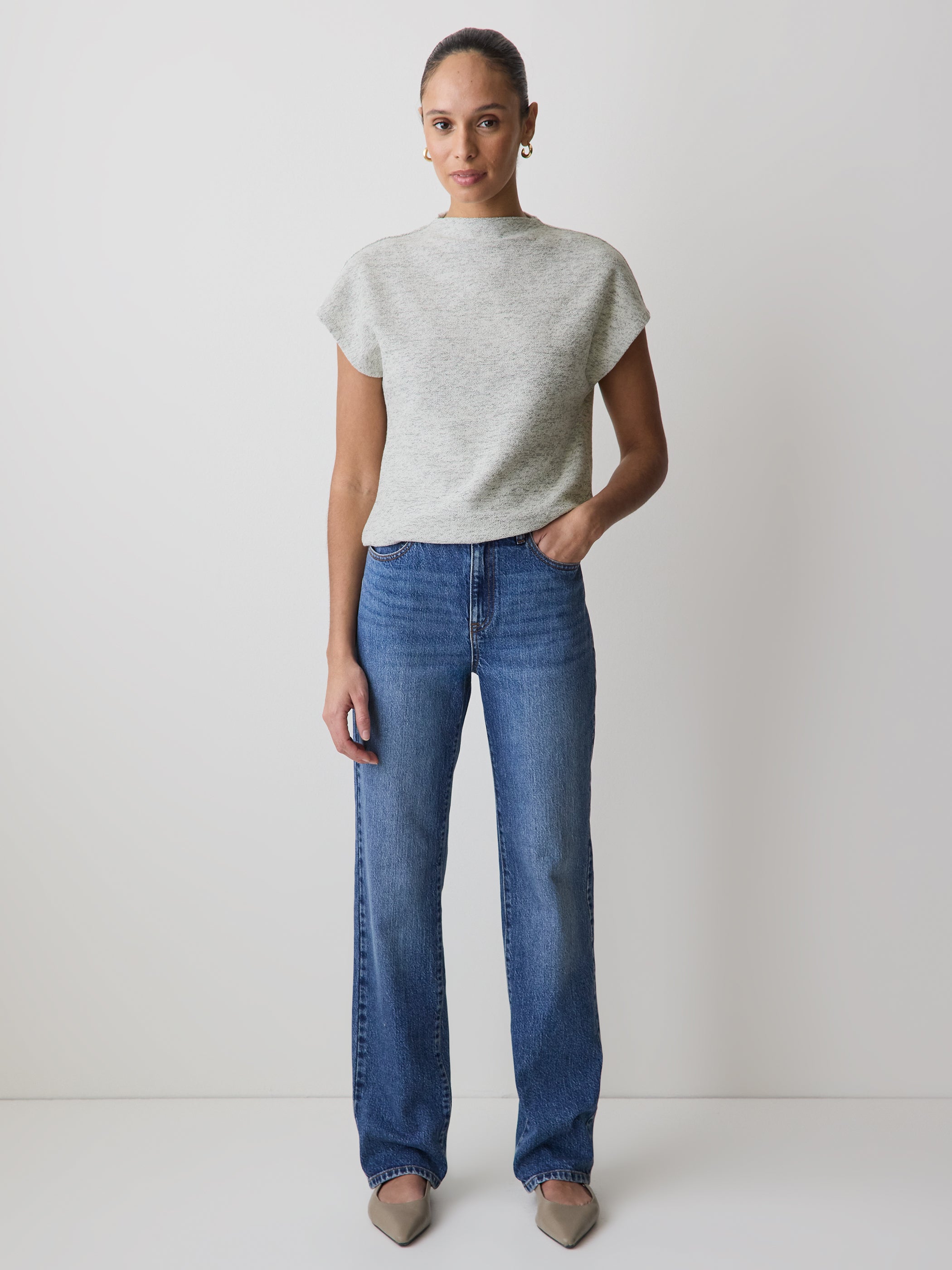 RW&CO Extended-Sleeve Mock-Neck Textured Top