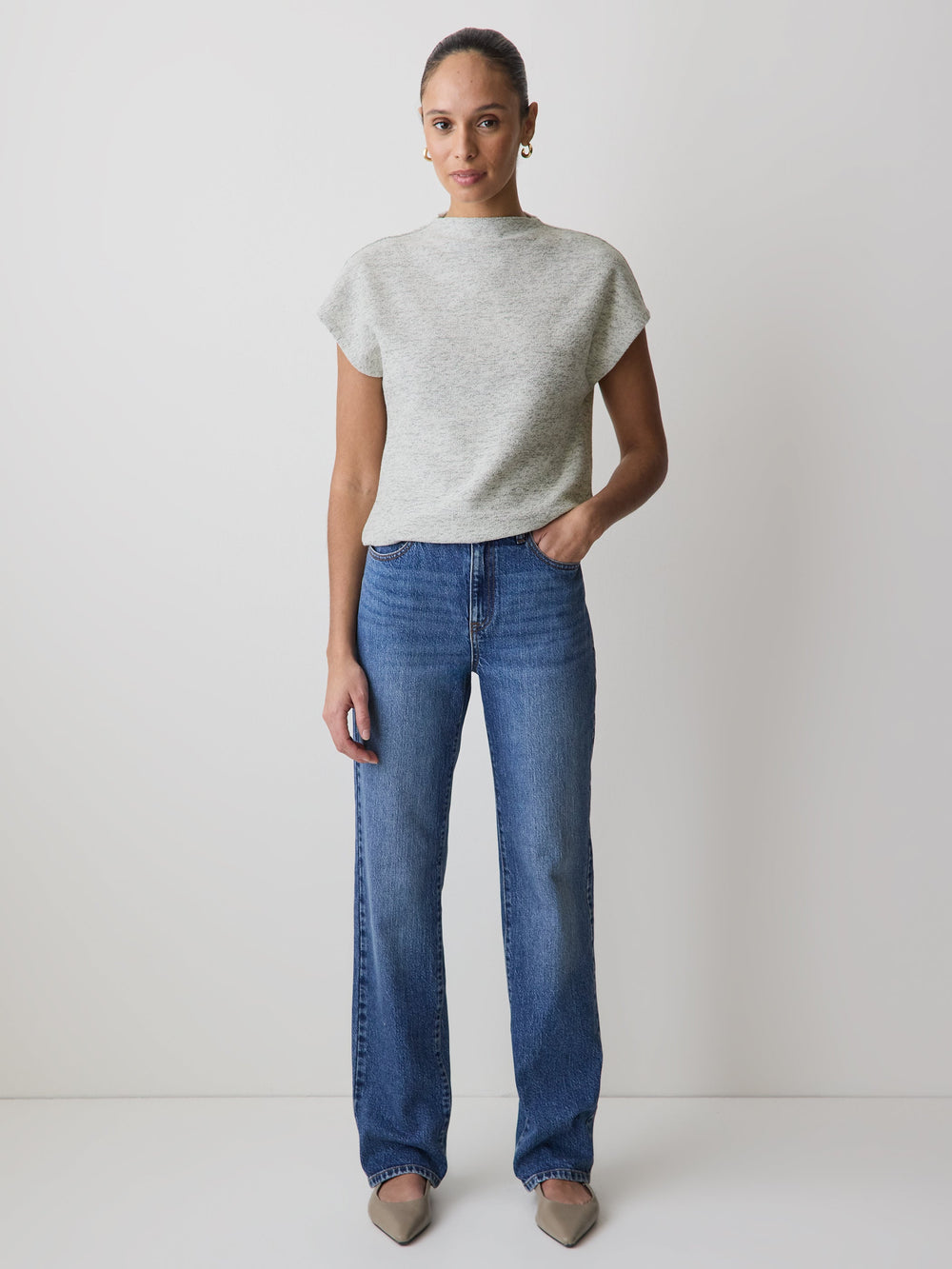 RW&CO Extended-Sleeve Mock-Neck Textured Top