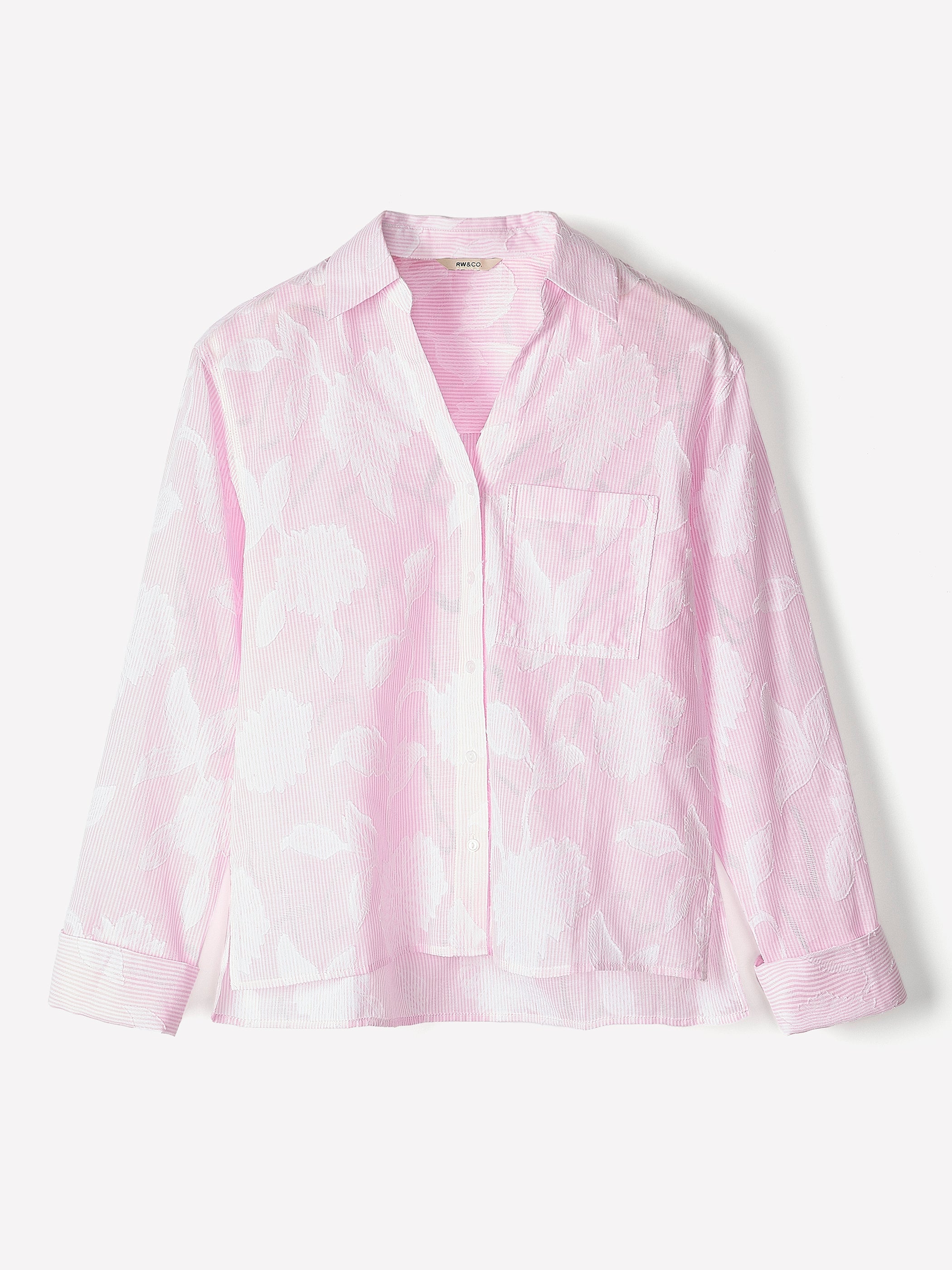 RW&CO Long-Sleeve Buttoned-Down Textured Blouse