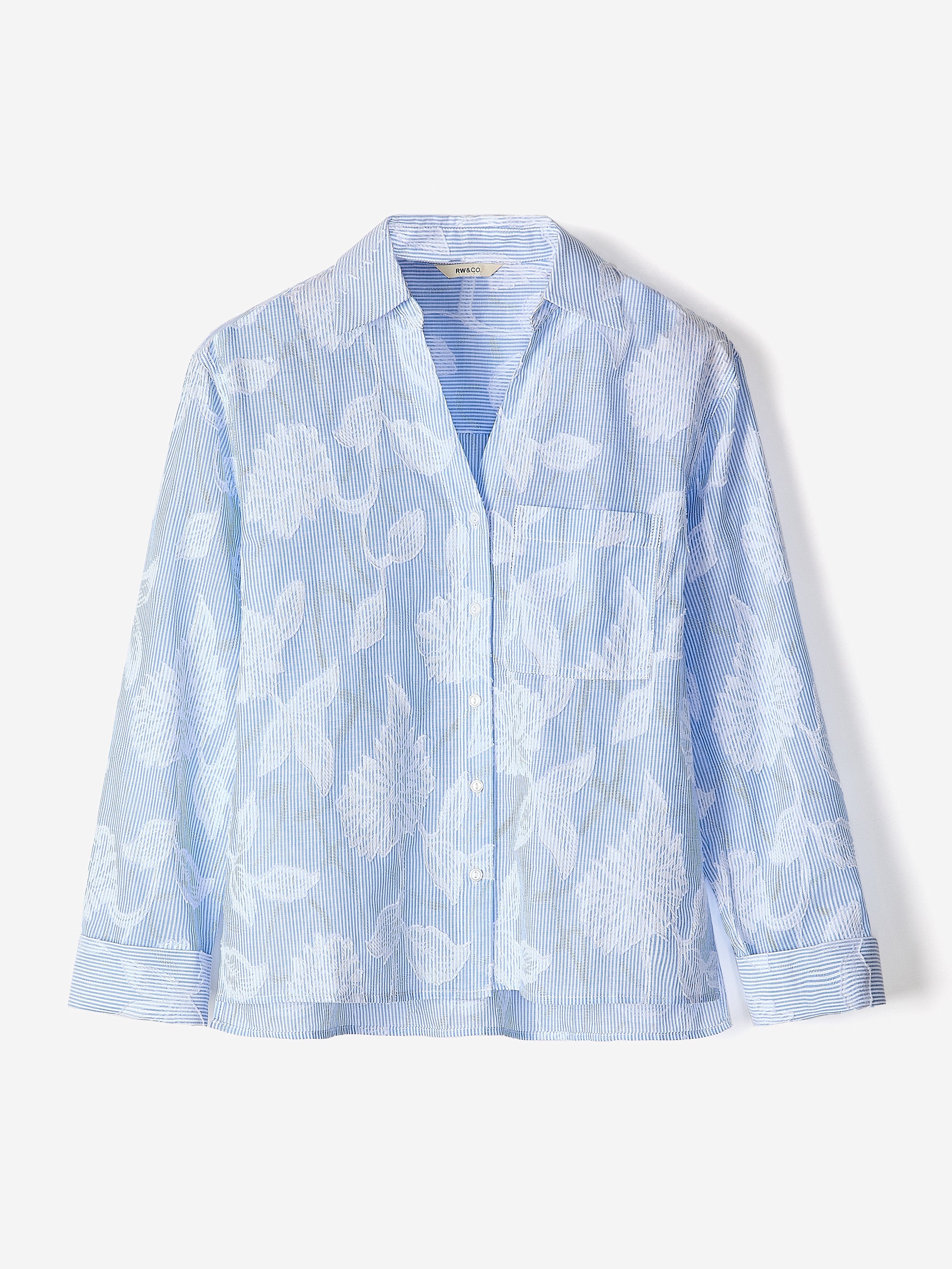 RW&CO Long-Sleeve Buttoned-Down Textured Blouse