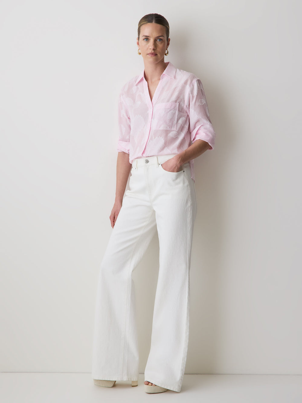 RW&CO Long-Sleeve Buttoned-Down Textured Blouse