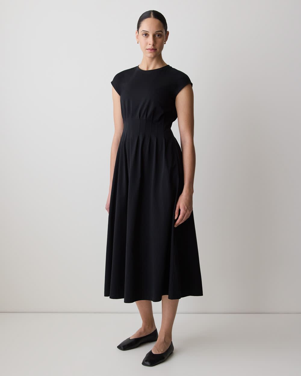 RW&CO Extended-Sleeve Crew-Neck Midi Dress with Pintucks
