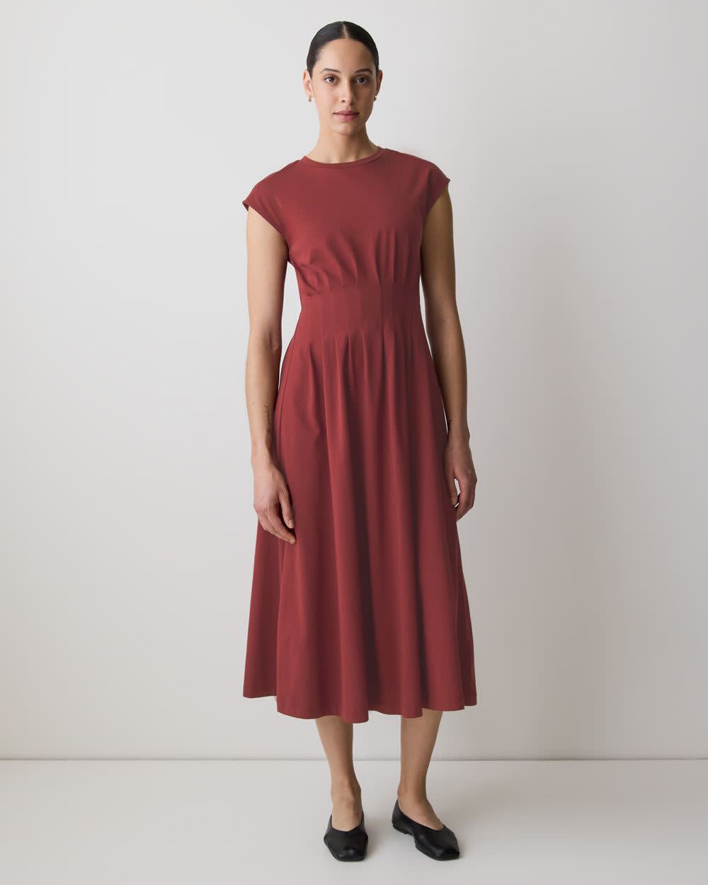 RW&CO Extended-Sleeve Crew-Neck Midi Dress with Pintucks