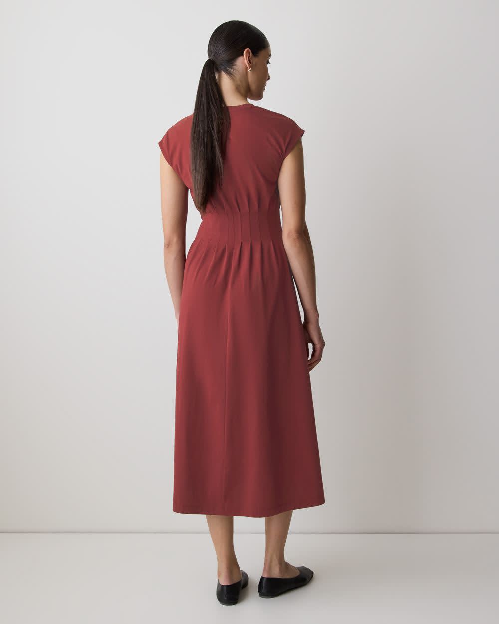 RW&CO Extended-Sleeve Crew-Neck Midi Dress with Pintucks